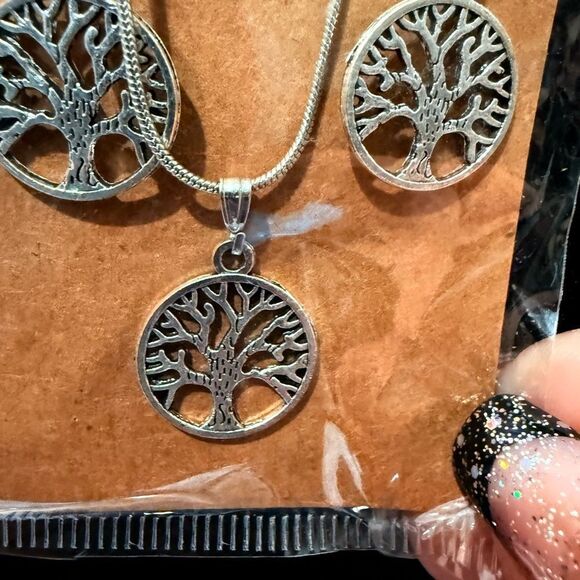 Silver Tree of Life Earrings with Intricate Design - Picture 2 of 3